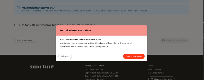 Peru tilauksen muutokset